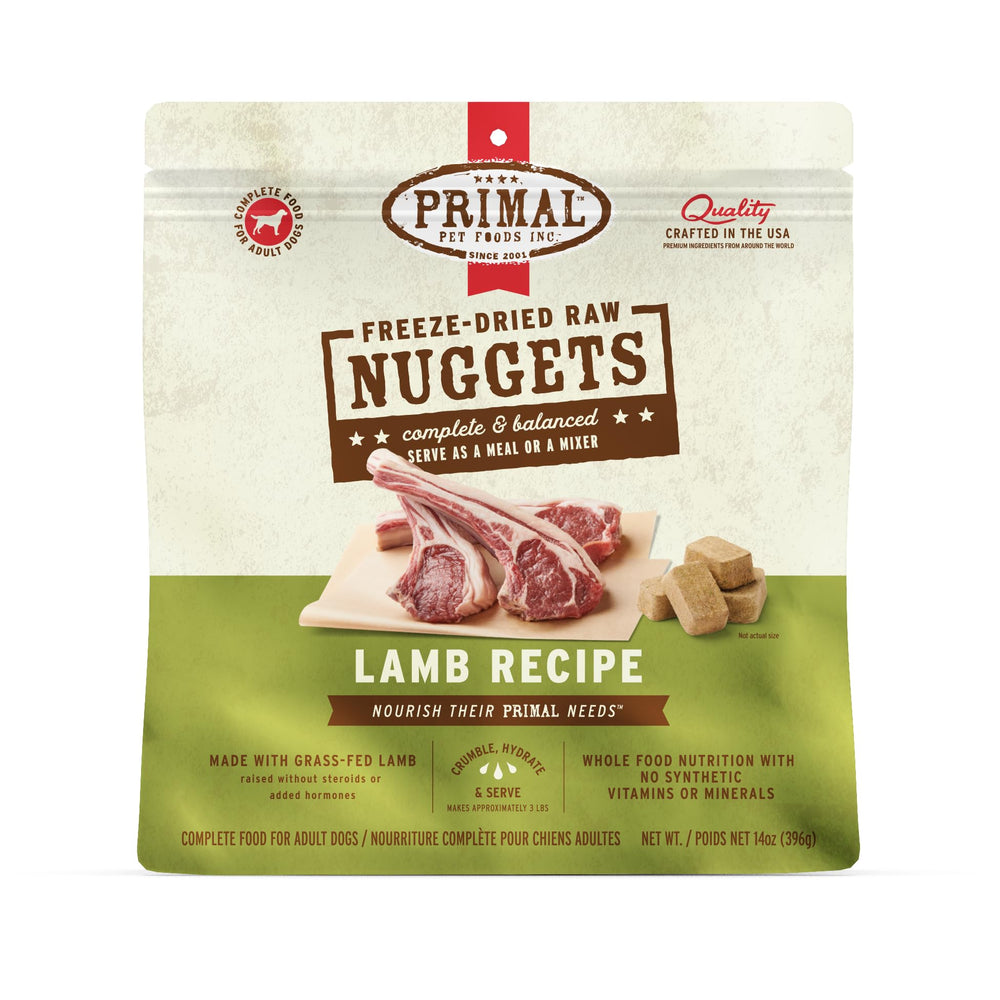 Primal Pet Foods: nuggets-lamb-liofilizados, nutrición completa para perros.