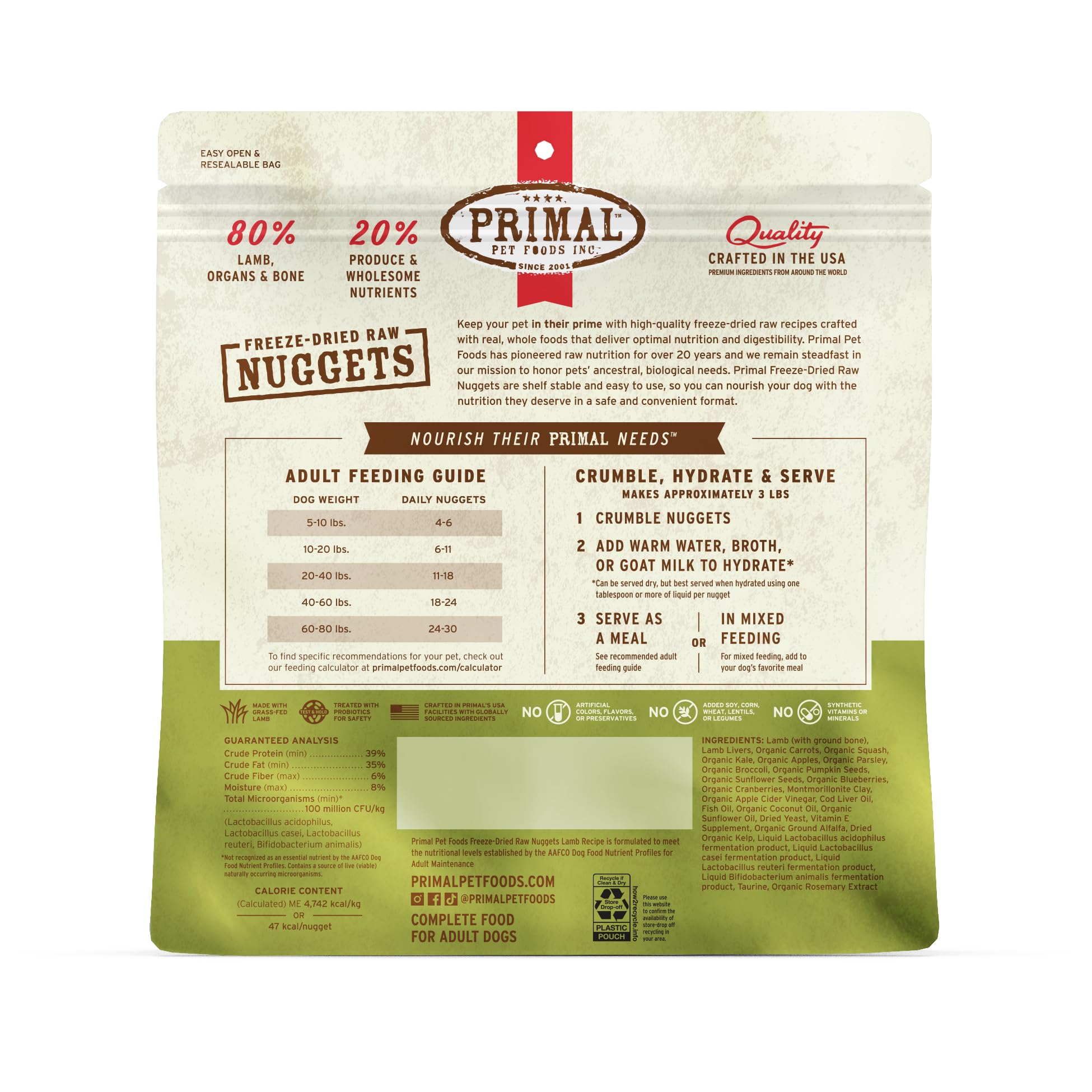 Primal Pet Foods: nuggets-lamb-proteina-alta, proteína de cordero para energía diaria.