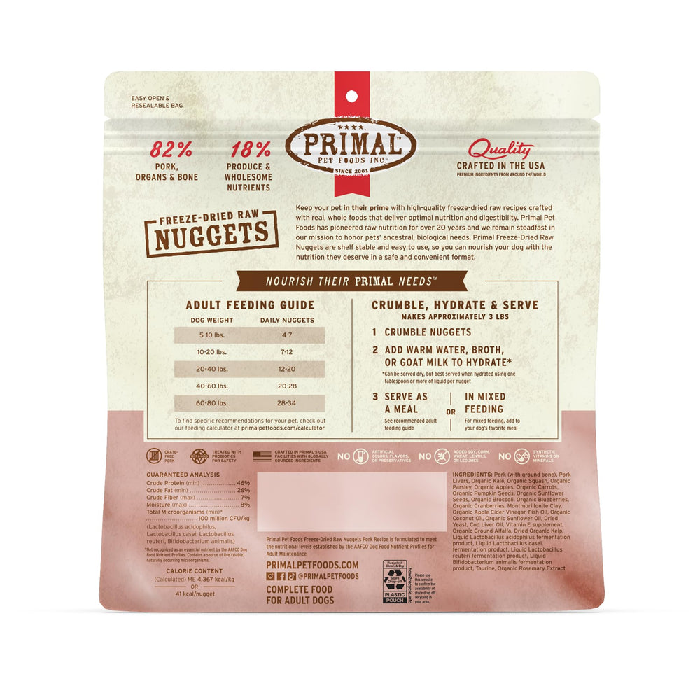 Primal Pet Foods: alimento premium de cerdo liofilizado para perros.
