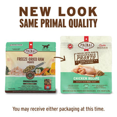 Primal Pet Foods Pronto Mini Nuggets pollo, topper sabroso para enriquecer la comida diaria.