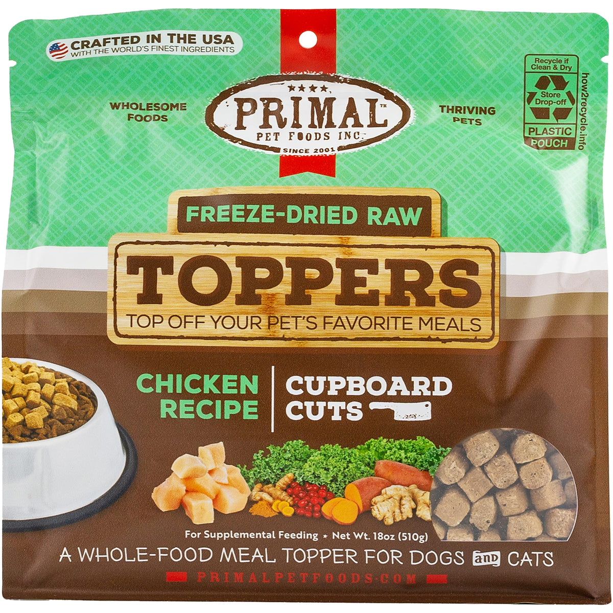 Primal Pet Foods toppers de pollo para perros y gatos, realza la comida diaria.
