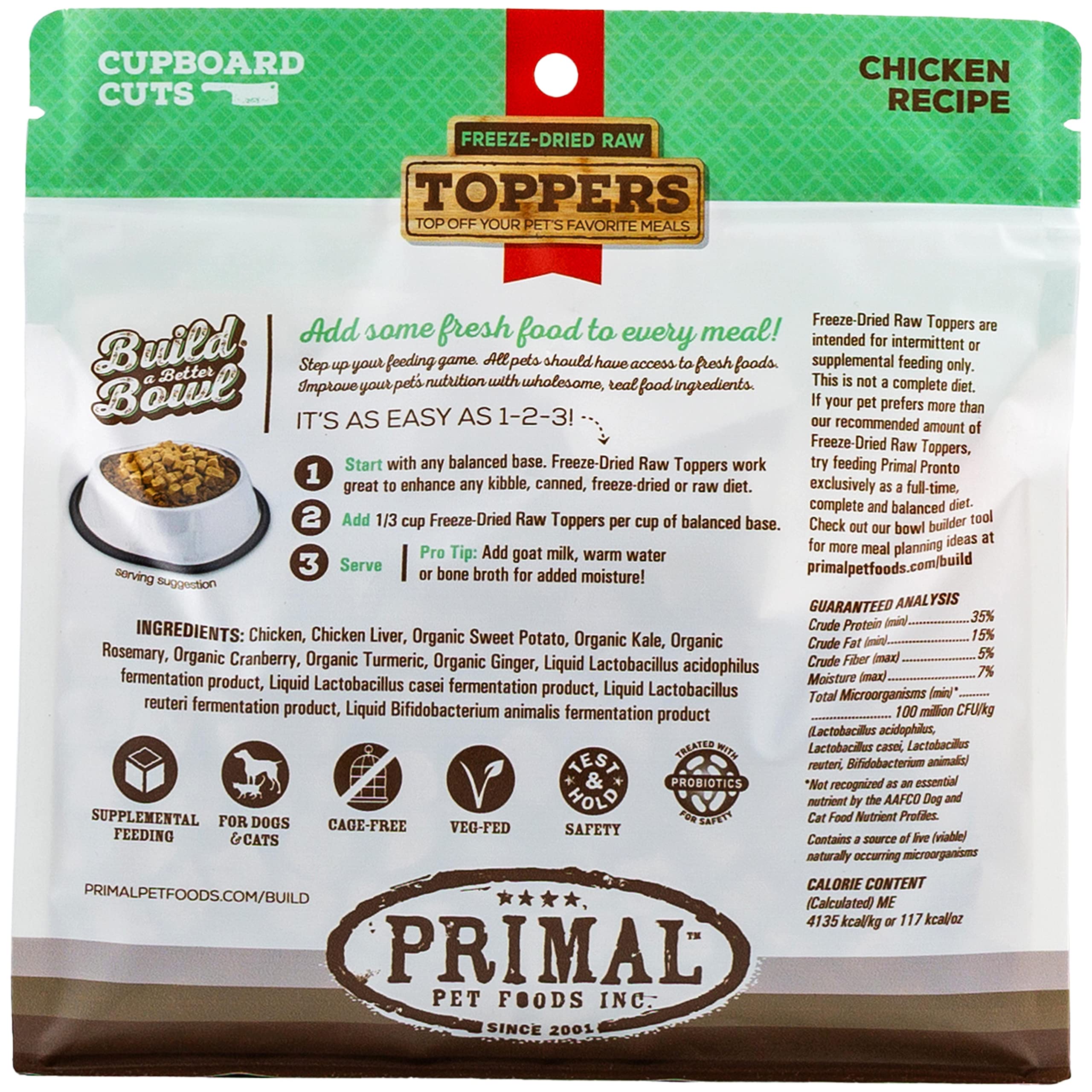 Primal Pet Foods uso diario para perros y gatos con toppers