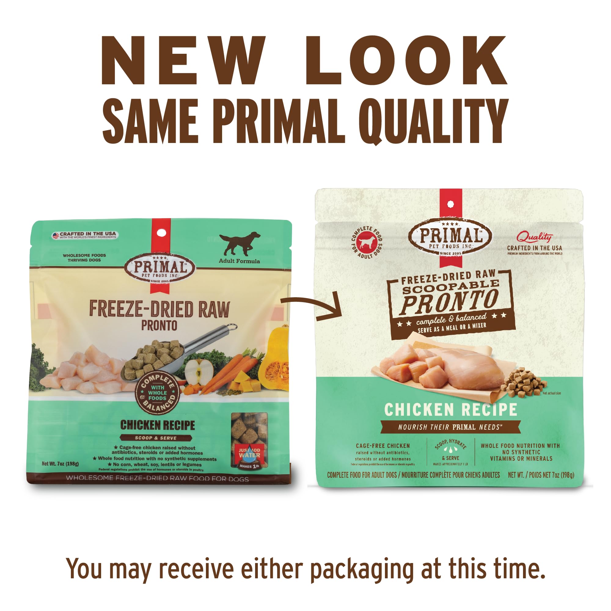 Primal Pronto Mini Nuggets empaque original, destaca ingredientes reales y sin conservantes.