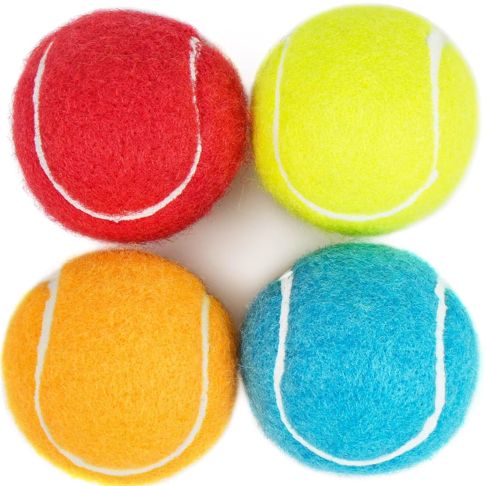 Prime Pets pelotas tenis para perros, paquete de 4, juego duradero para interior.