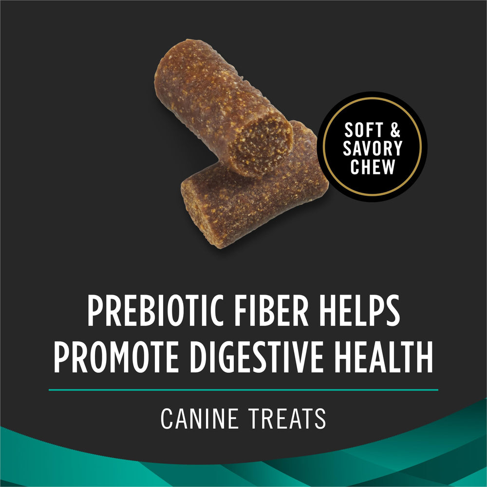 Pro Plan Digestive Health Bites ingredients closeup, natural prebiotic fiber for digestive support.