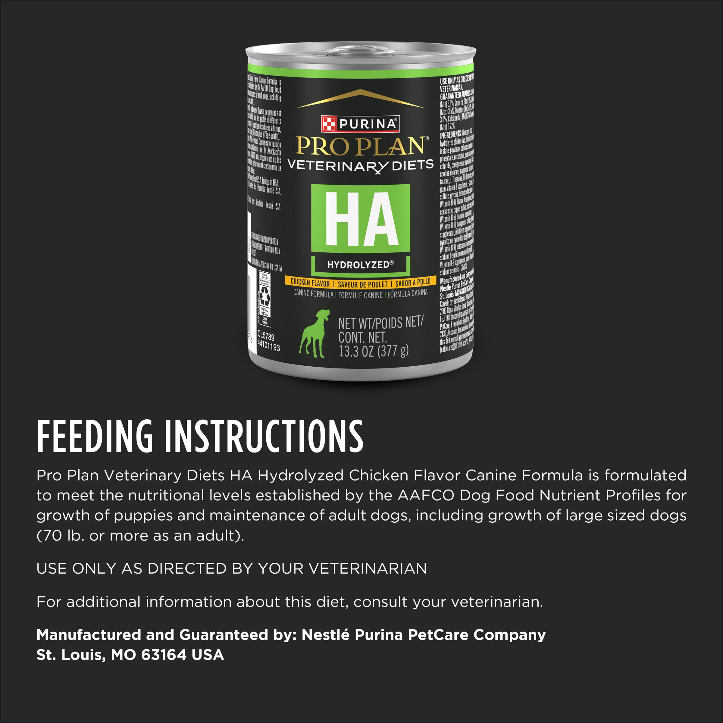 Purina Pro Plan HA hidrolizado pollo, envase práctico para alimentación diaria.