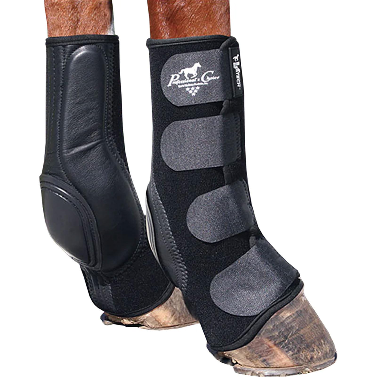 Professional's Choice Ventech, bota deslizante trasera, detalle cierre, ajuste personalizado con velcro.
