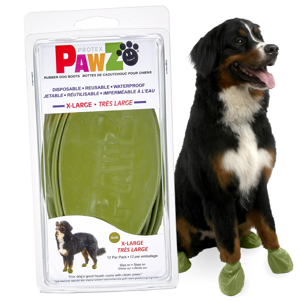 Botas Protex PawZ para perros grandes en color oliva, juego de 12 para uso diario seguro.
