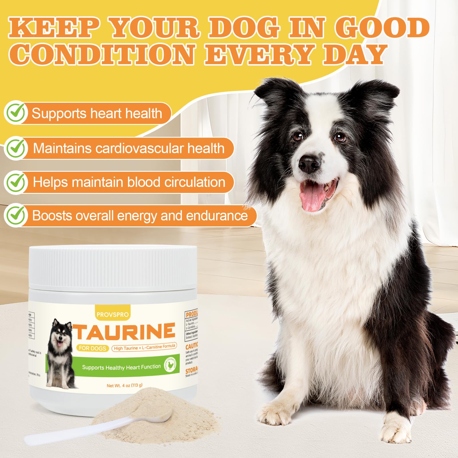 Provspro Taurina para perros polvo fino que se mezcla fácilmente en la comida.