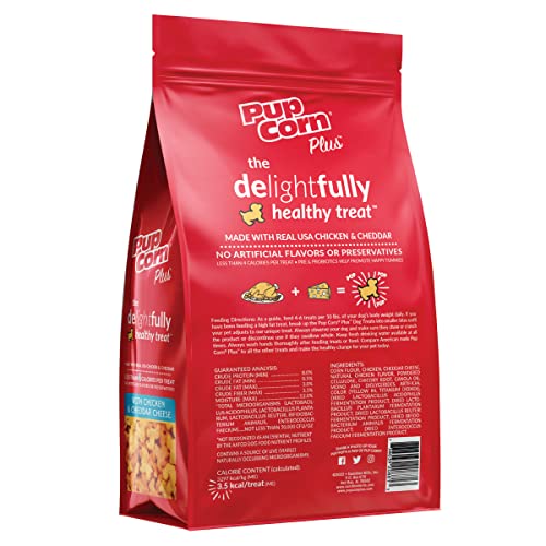 Pup Corn Plus: ingredientes reales de pollo y cheddar, snack sabroso