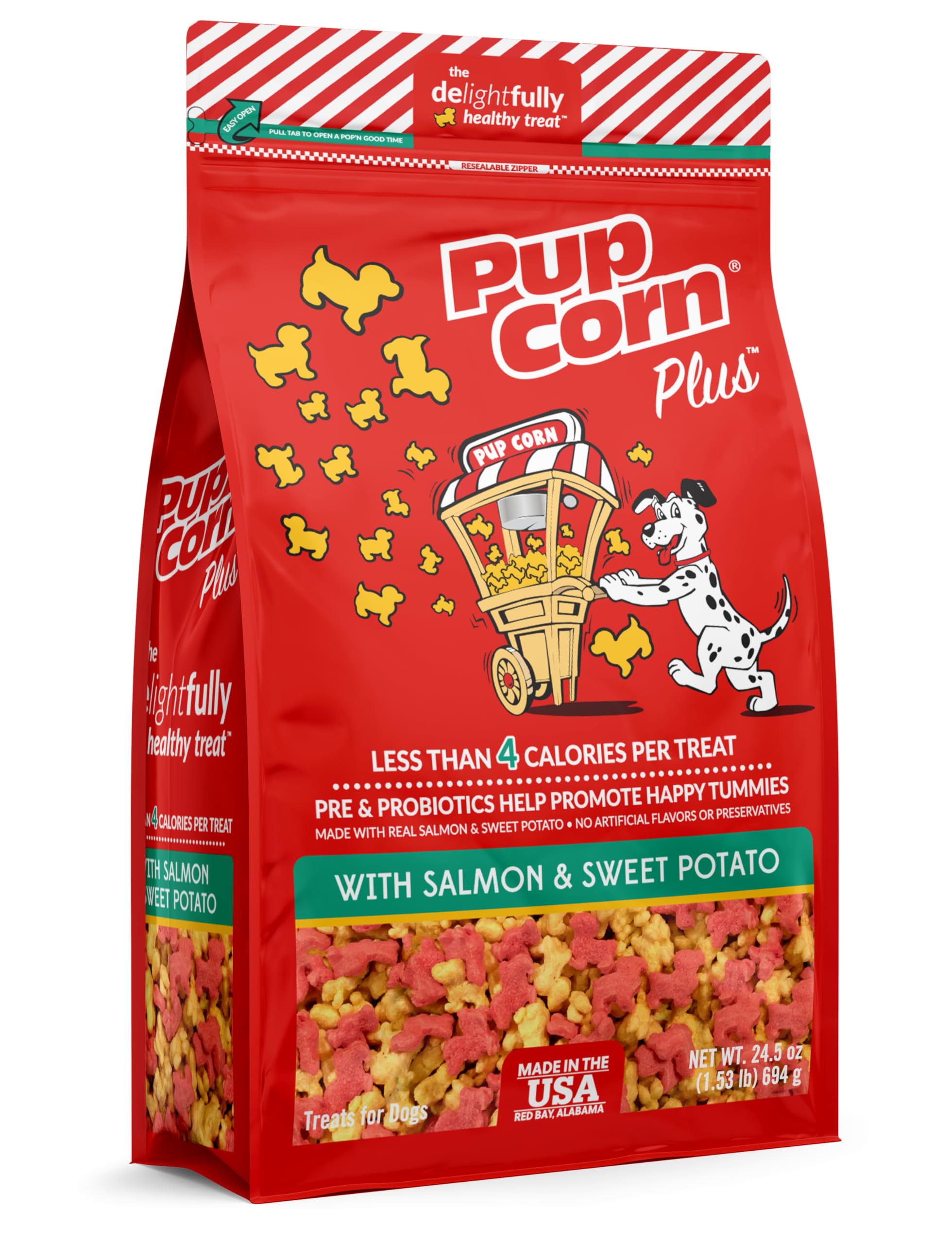 Pup Corn Plus en trozos de salmón y batata dulce, snack diario