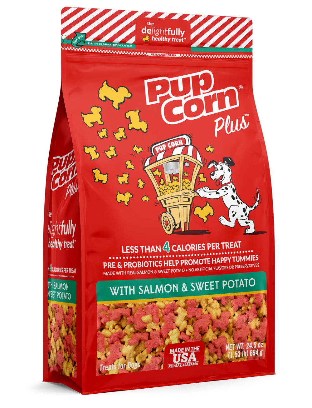 Pup Corn Plus en trozos de salmón y batata dulce, snack diario
