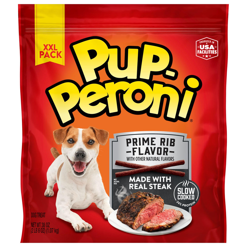 Recompensa diaria para perros que disfrutan Pup-Peroni Prime Rib.