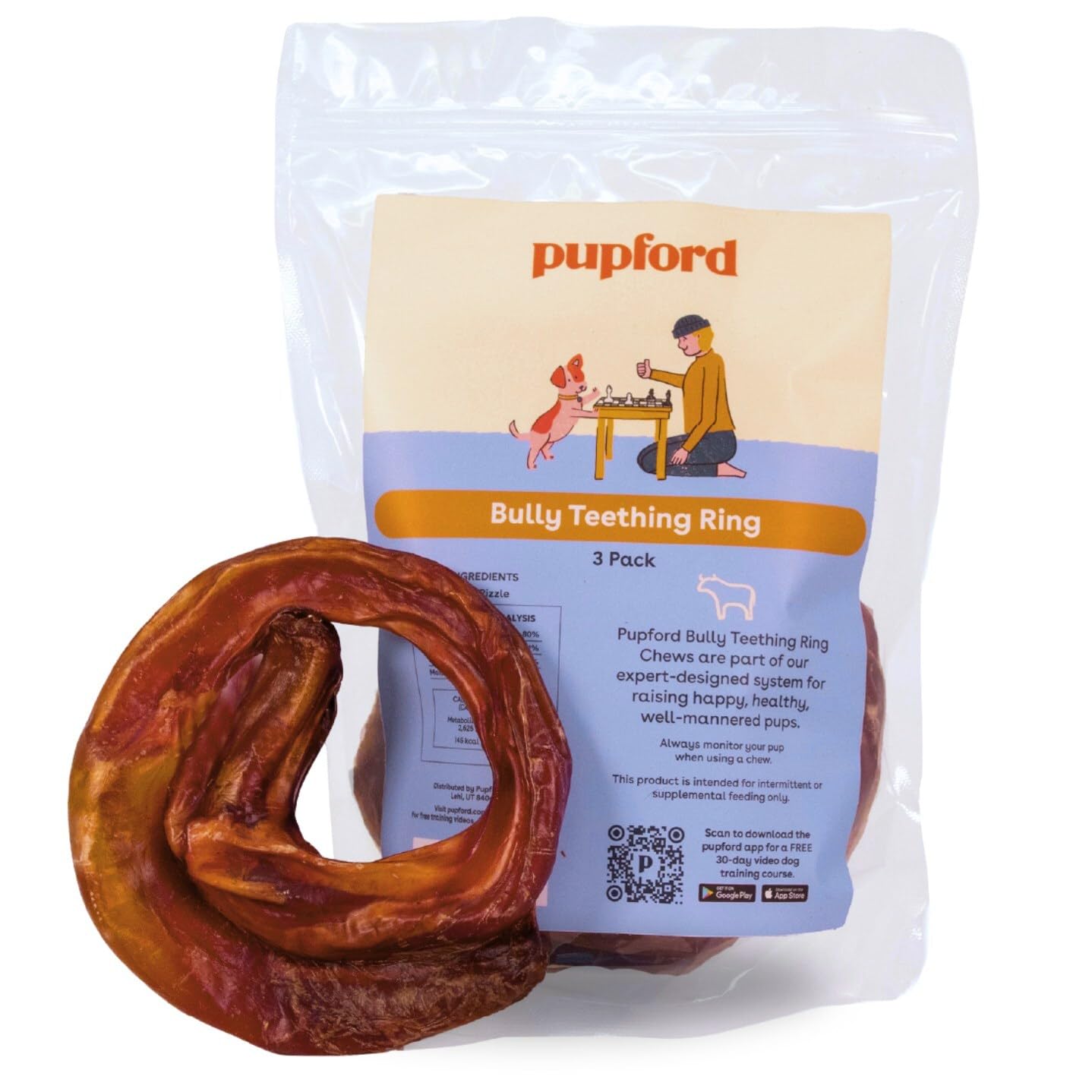 Pupford Bully Stick Rings para cachorros, masticando para dentición natural.