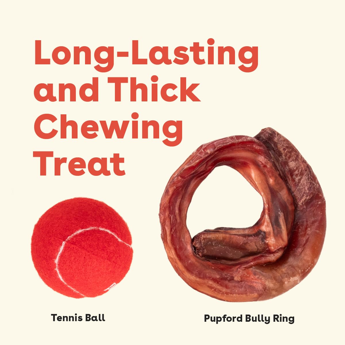Pupford Bully Stick Rings con ingrediente único de res, sin aditivos.