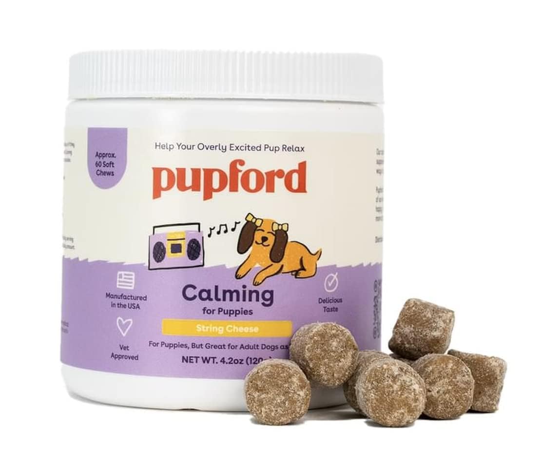 Pupford Calm: bote de suplementos para perros que apoya la calma emocional.