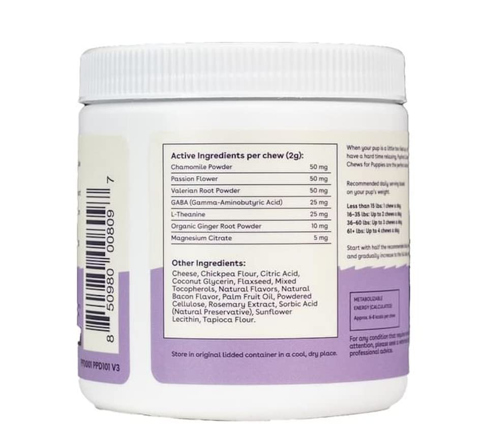 Etiqueta Pupford Calm demuestra fórmula natural sin melatonina para la relajación.