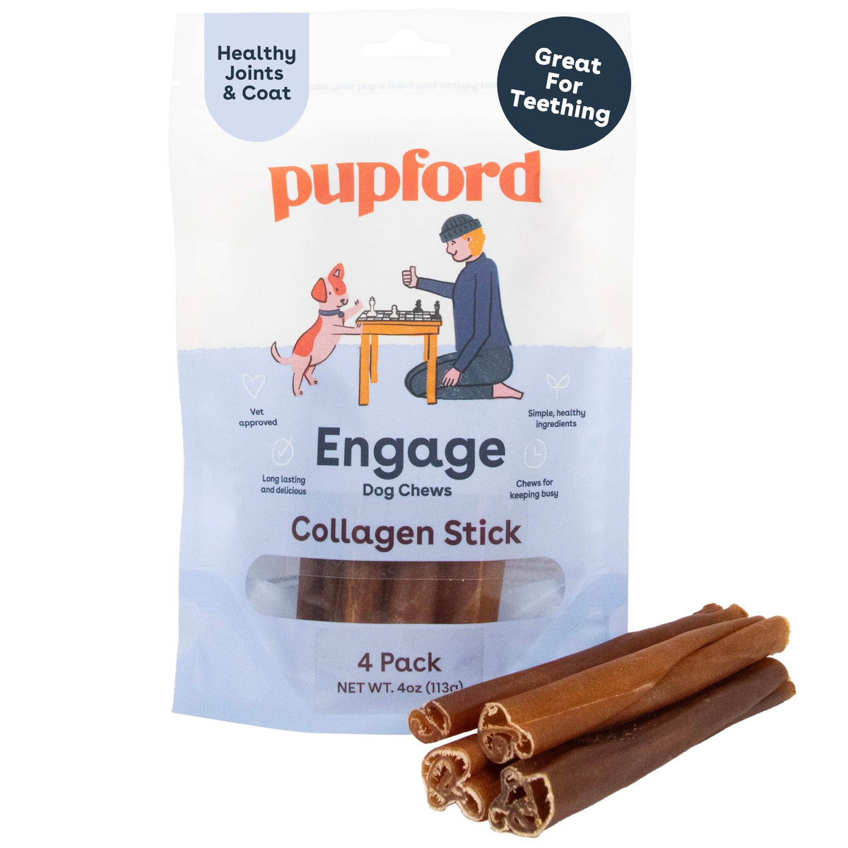 Pupford palito de colágeno para perro de 6 pulgadas, masticación duradera para distracción saludable.
