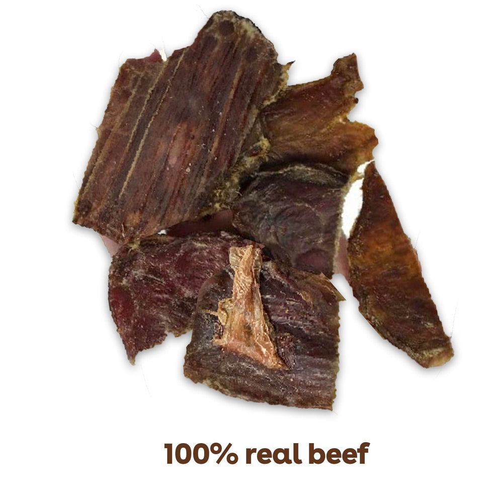 Pupford tiras de carne deshidratada sin rellenos, formato saludable para tentaciones sin culpa.
