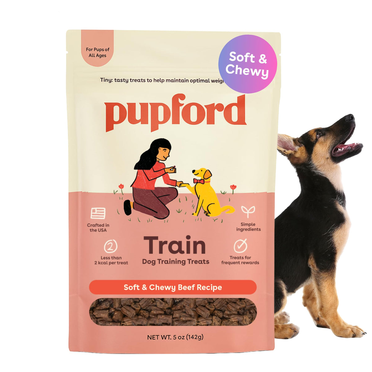 Pupford-tratitos-blandos-carne-5oz: premio sabroso para reforzar entrenamientos.