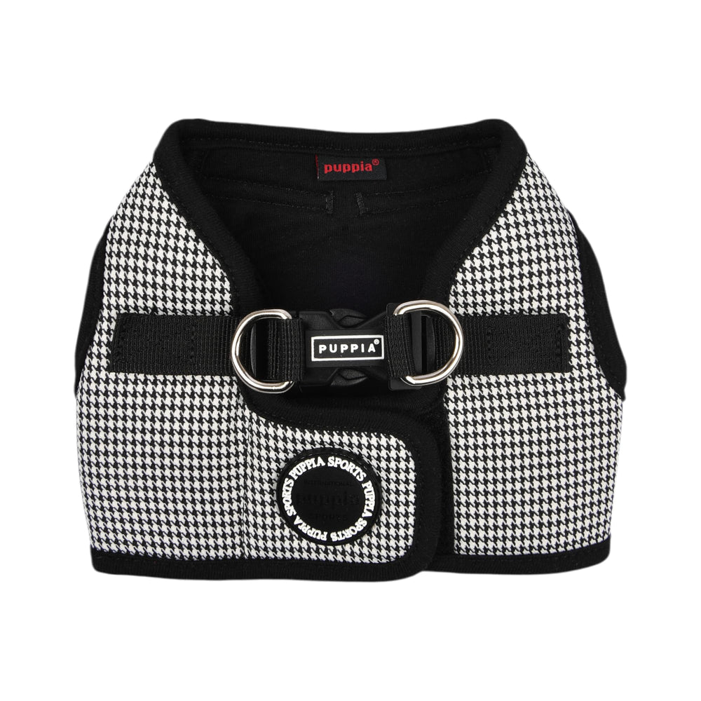 Arnés Puppia Amatus Vest con patrón pata de gallo negro para perros pequeños y medianos