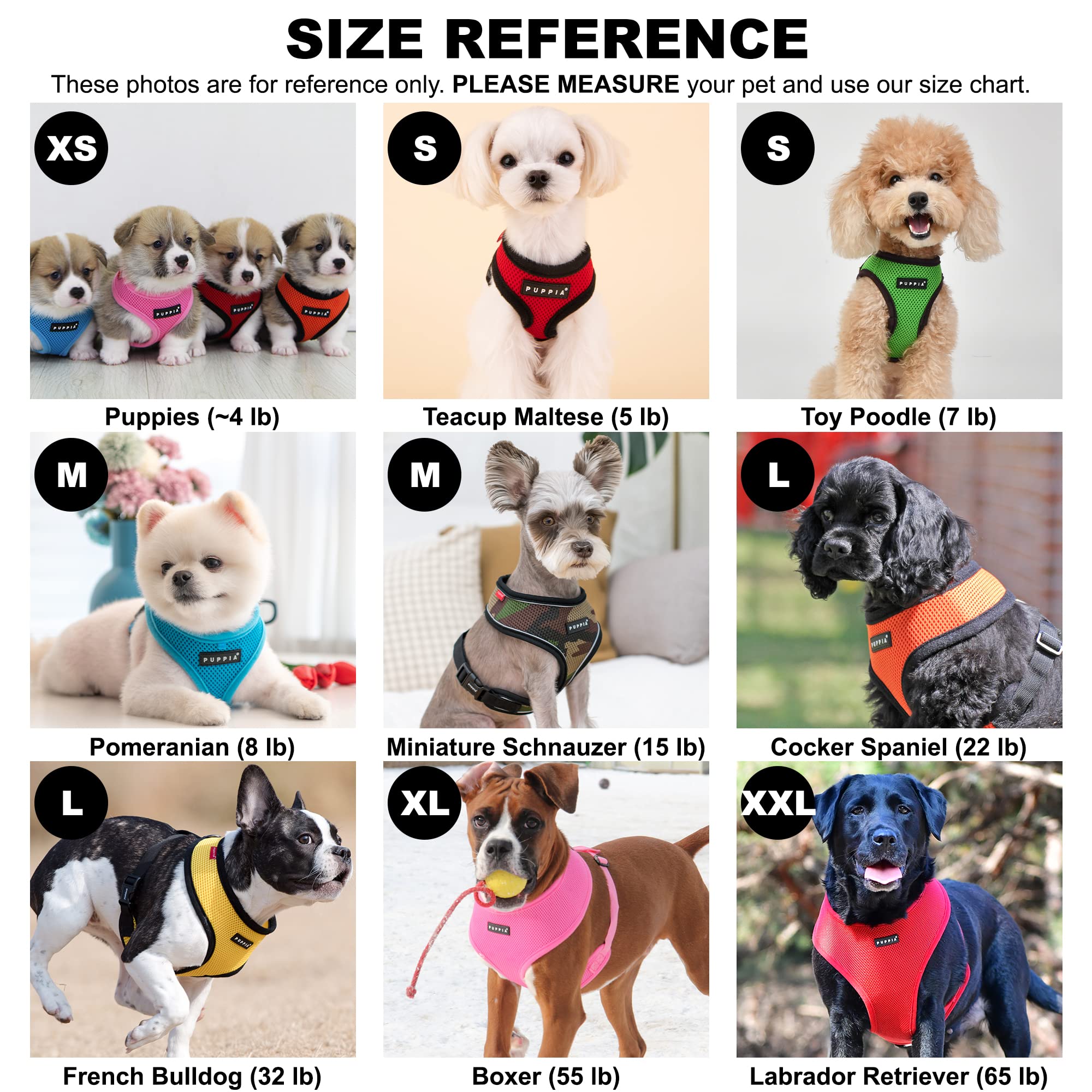 Arnés Puppia talla mediana con ajuste de pecho para perros medianos.