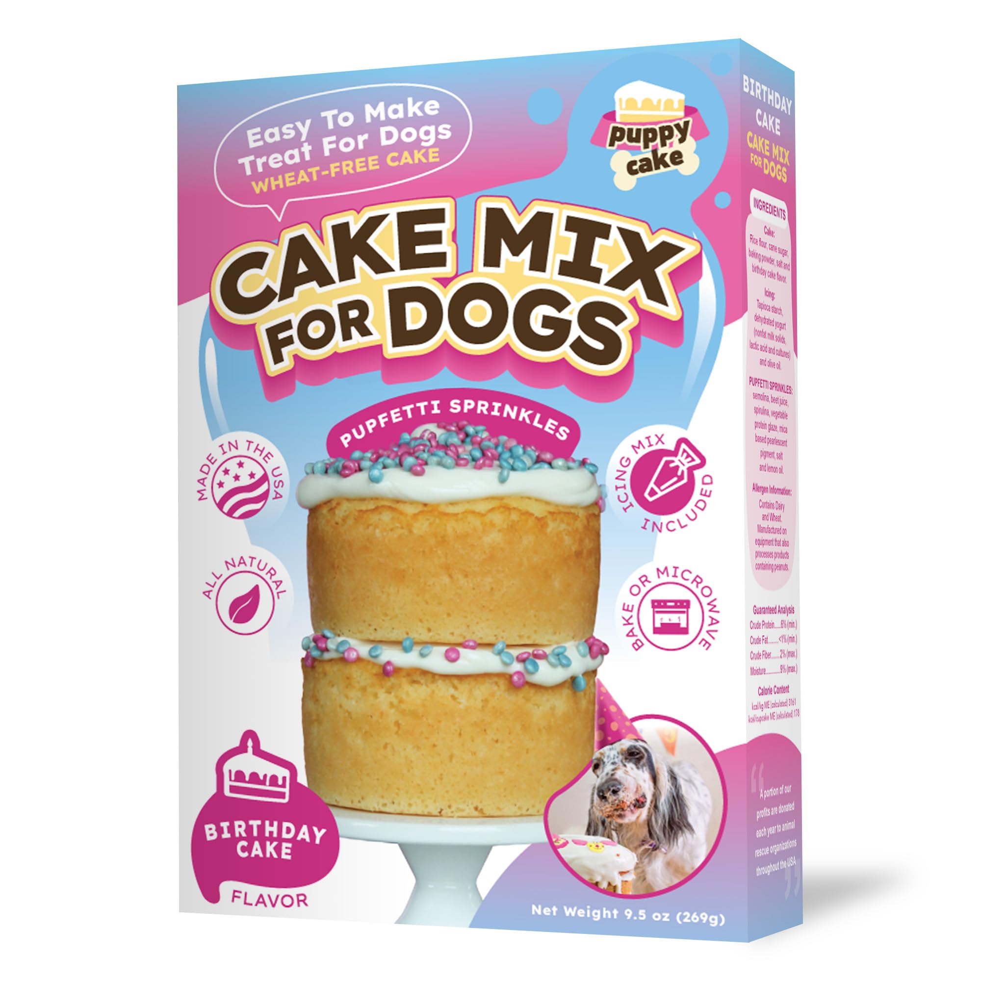 Puppy Cake muestra la mezcla para pastel sin trigo de sabor suave