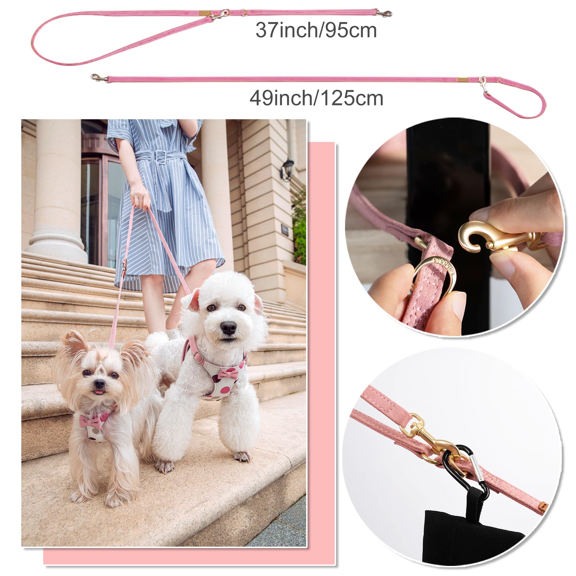 Correa multifuncional Puppytie con dos longitudes para salidas con dos perros.