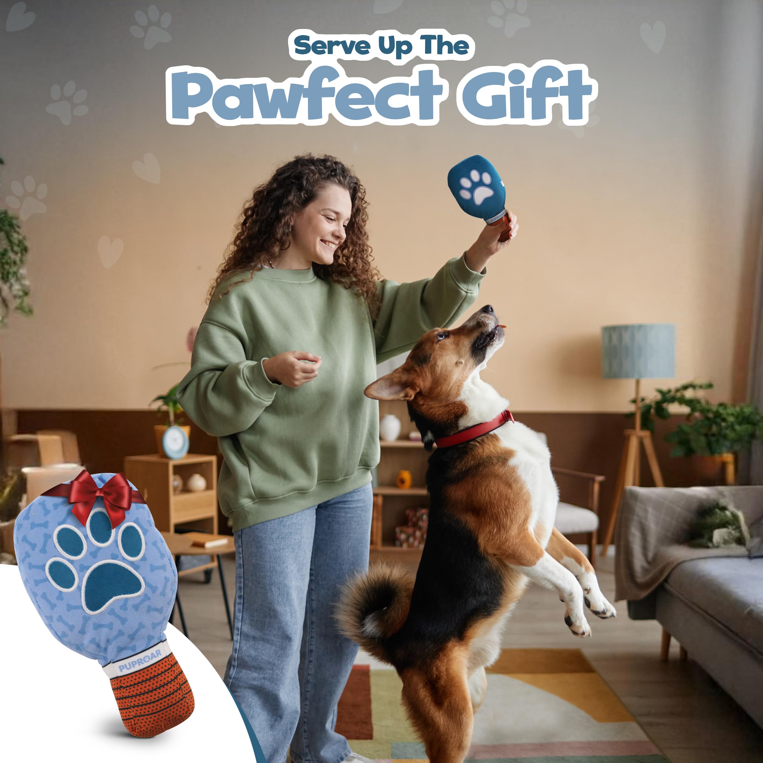 PUPROAR diseño compacto facilita envolver y regalar para fiestas caninas.