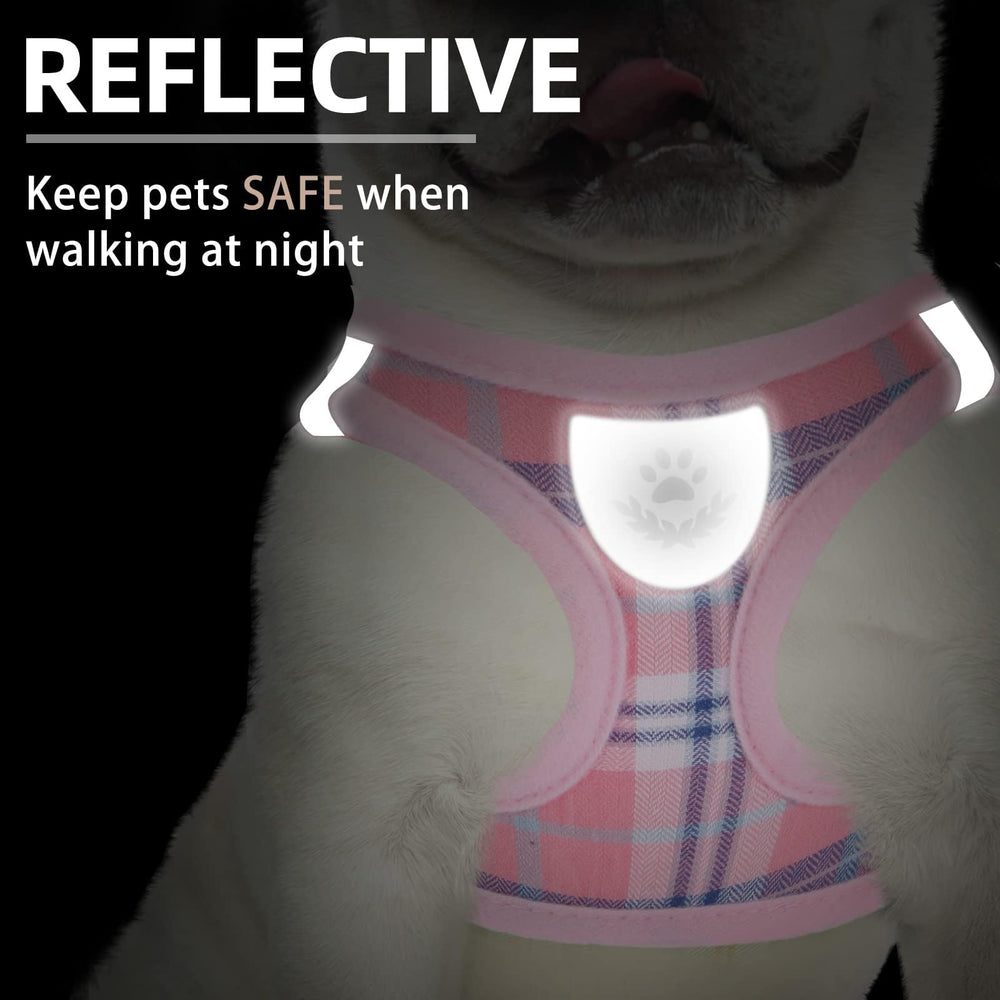 Arnés reflectante PUPTECK con estampado a cuadros rosa