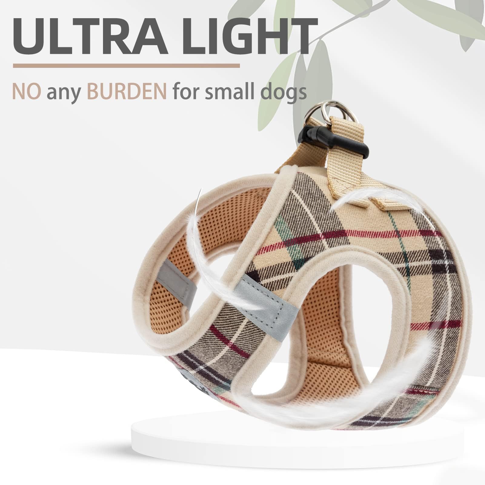 Harnais PUPTECK plaid réfléchissant Beige, visibilité nocturne