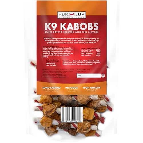 Pur Luv K9 Kabobs real chicken chunks deliver protein-rich flavor dogs crave.