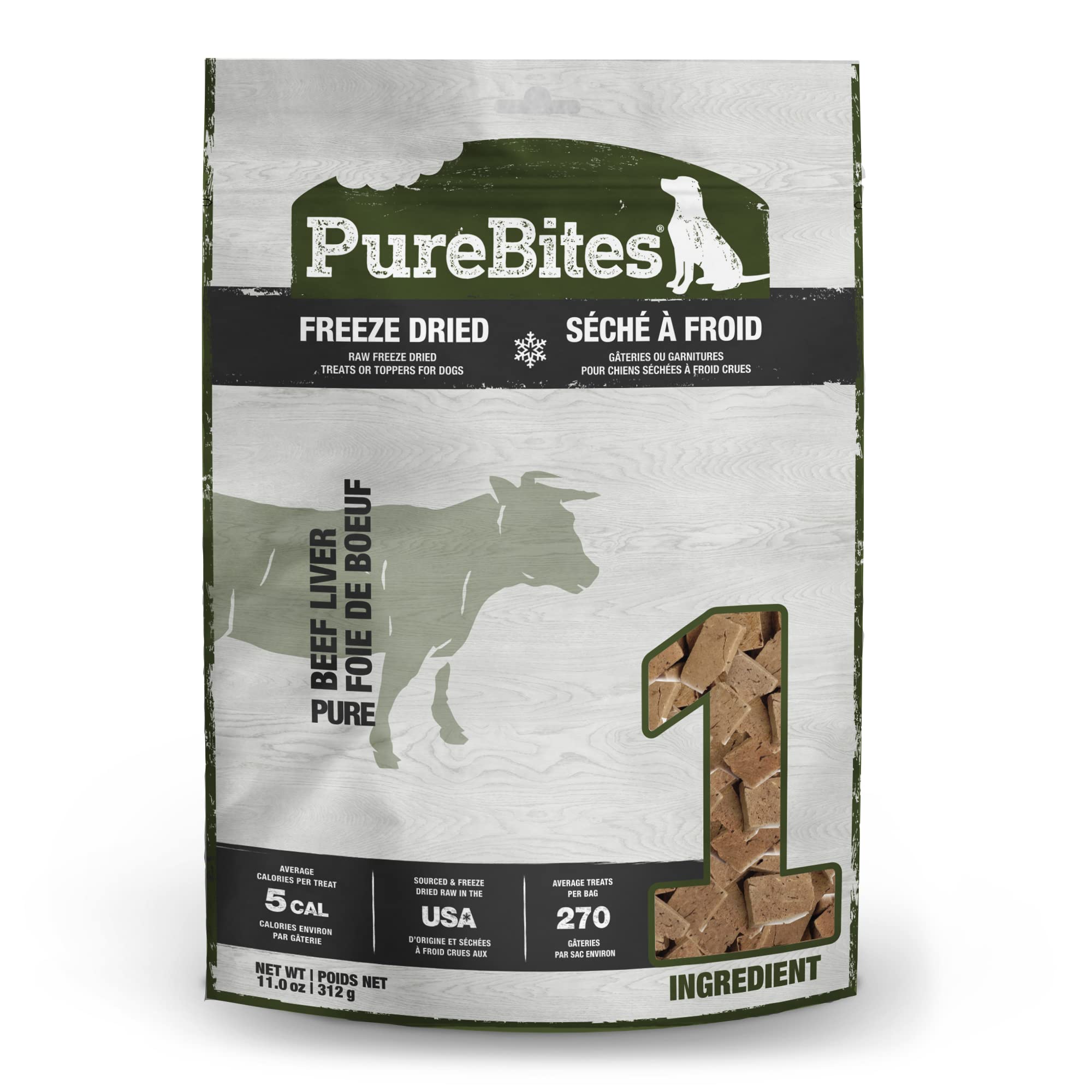 PureBites hígado de res liofilizado, empaque de 11 oz, snack proteico para perros