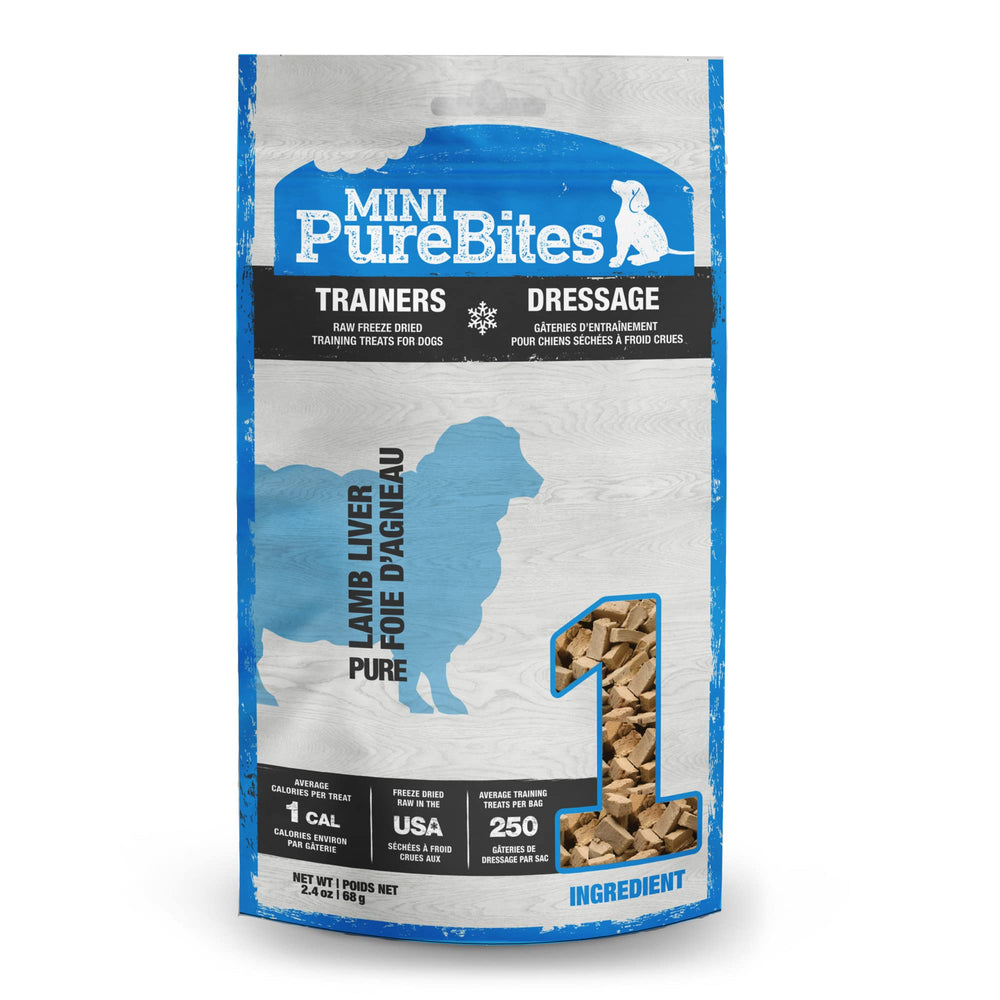 PureBites Mini Hígado de Cordero en empaque, snack natural para premiar.
