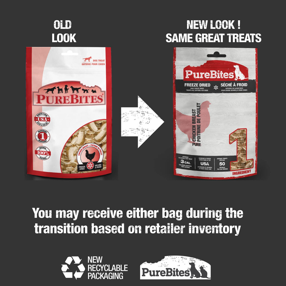 Paquete 8.6 oz de PureBites para perro, conveniente y porciones.
