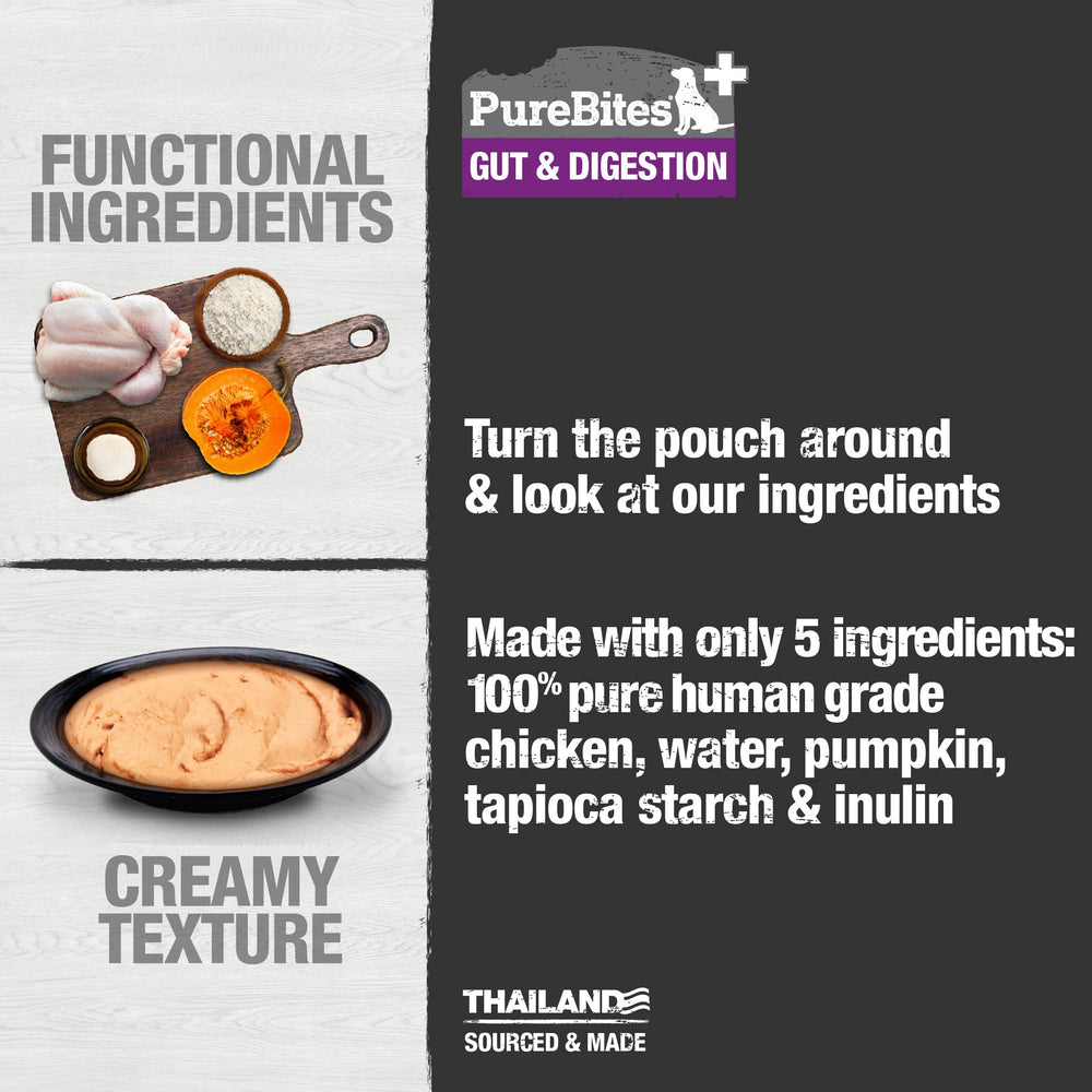 PureBites Plus Squeezables cinco ingredientes, snack natural para perro.