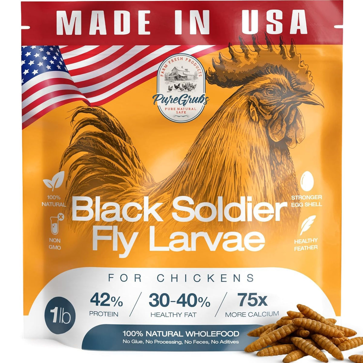 PureGrubs: bolsa de larvas negras secas, snack proteico para aves.