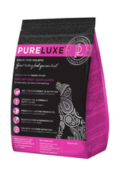 PureLuxe bolsa de alimento para perros sin granos, ideal para dieta controlada.