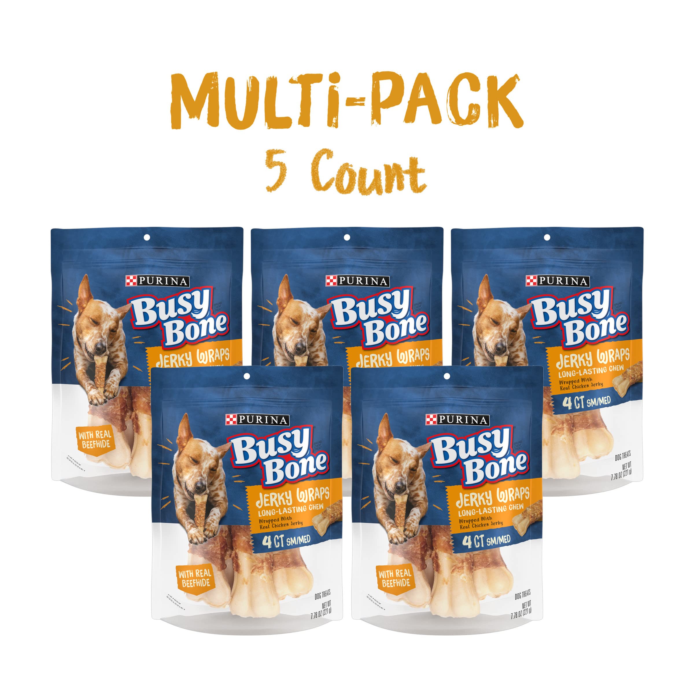 Purina Busy Bone Jerky Wraps, res envuelto en pollo para masticar.