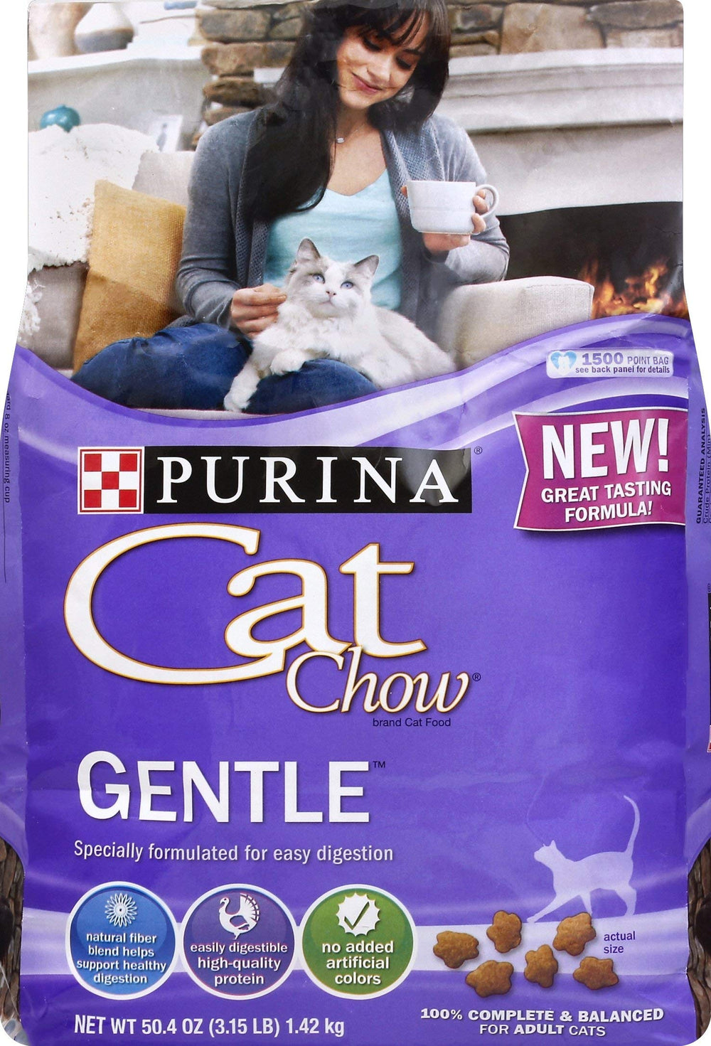 Purina Cat Chow Gentle: bolsa de alimento seco para gatos, uso diario.