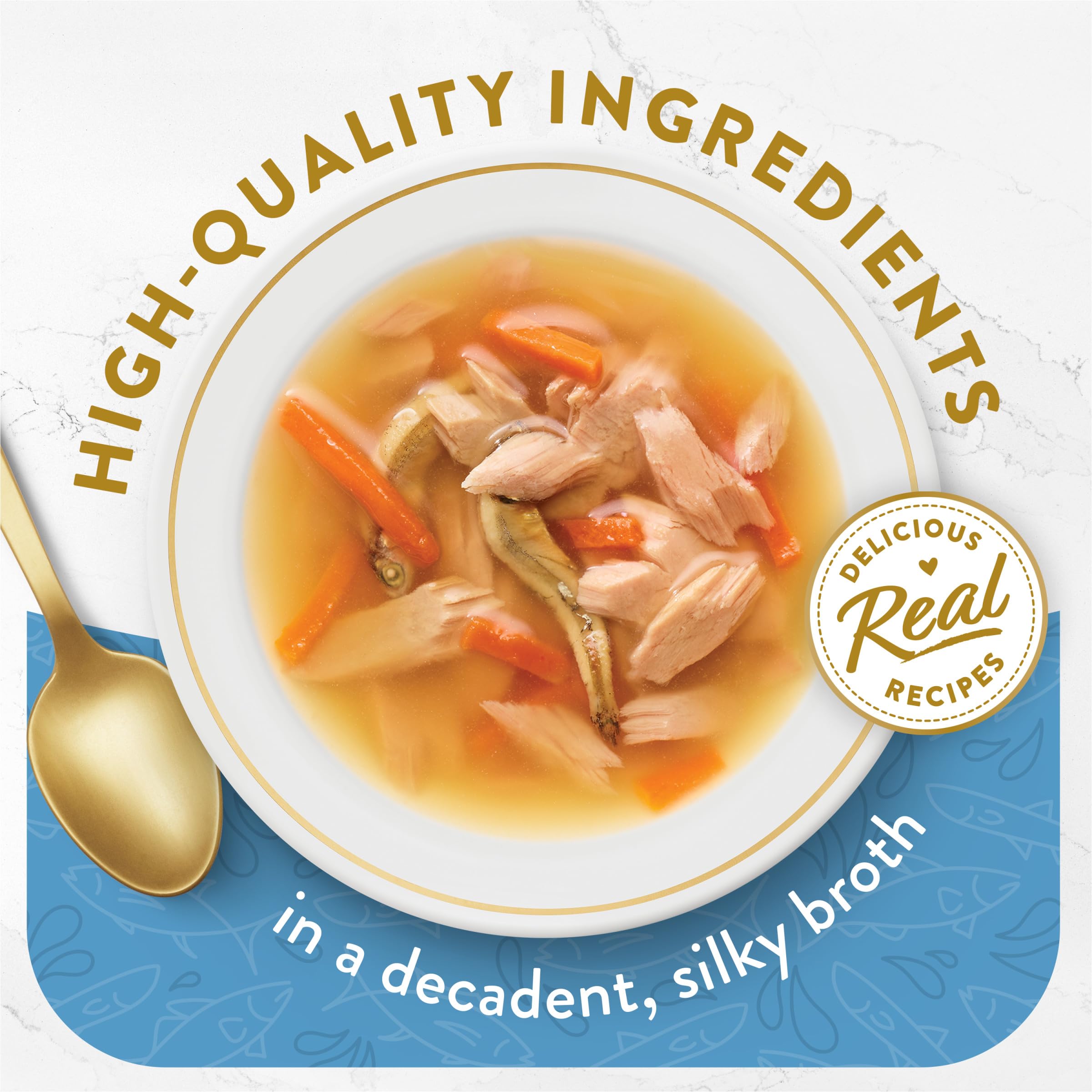 Purina Fancy Feast Broth Topper Clasico Atun-Pescado Blanco: real aroma marino.