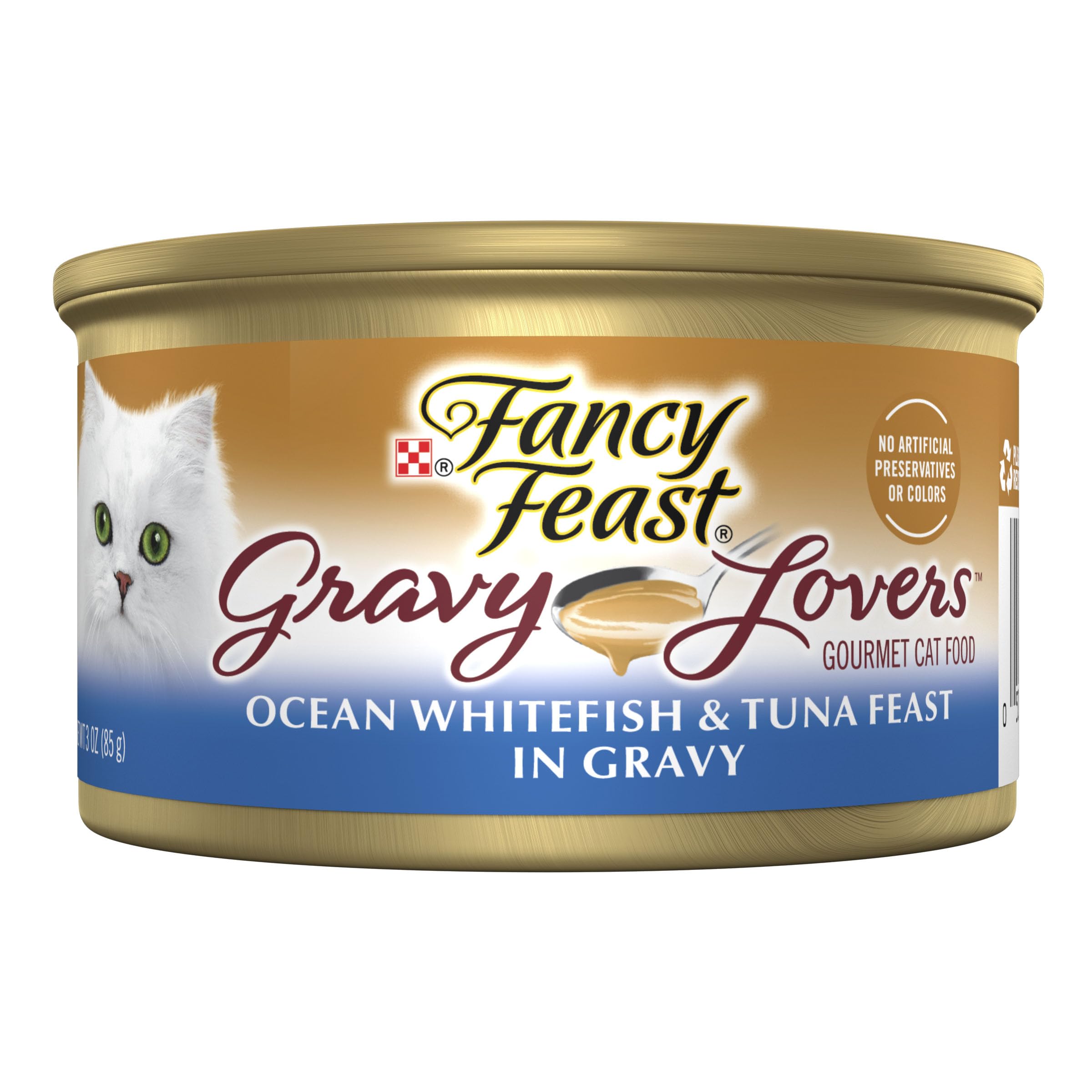 Purina Fancy Feast Gravy Lovers con filetes blancos del mar y atún en salsa sabrosa.