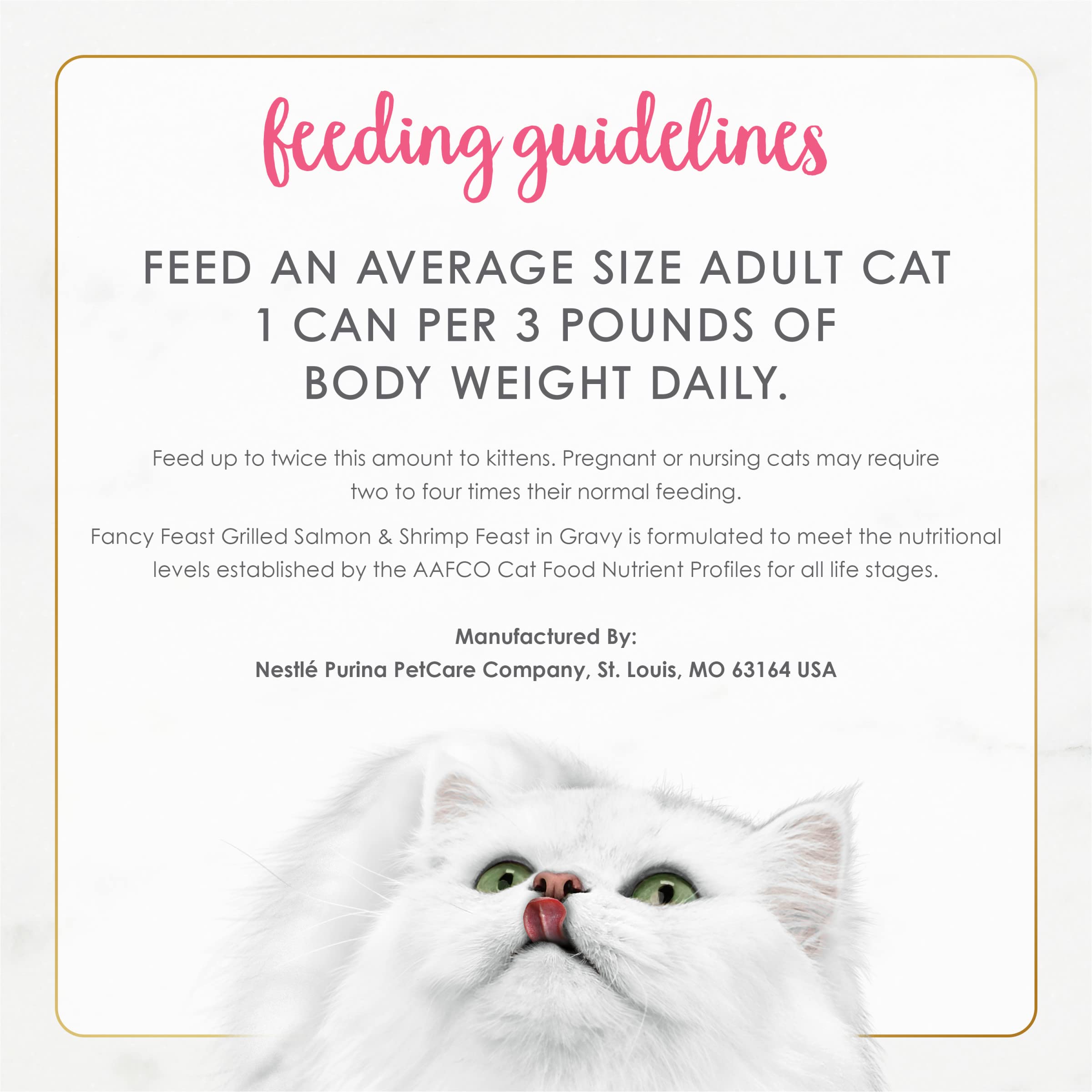 Purina Fancy Feast lata de 24 porciones lista para servir.