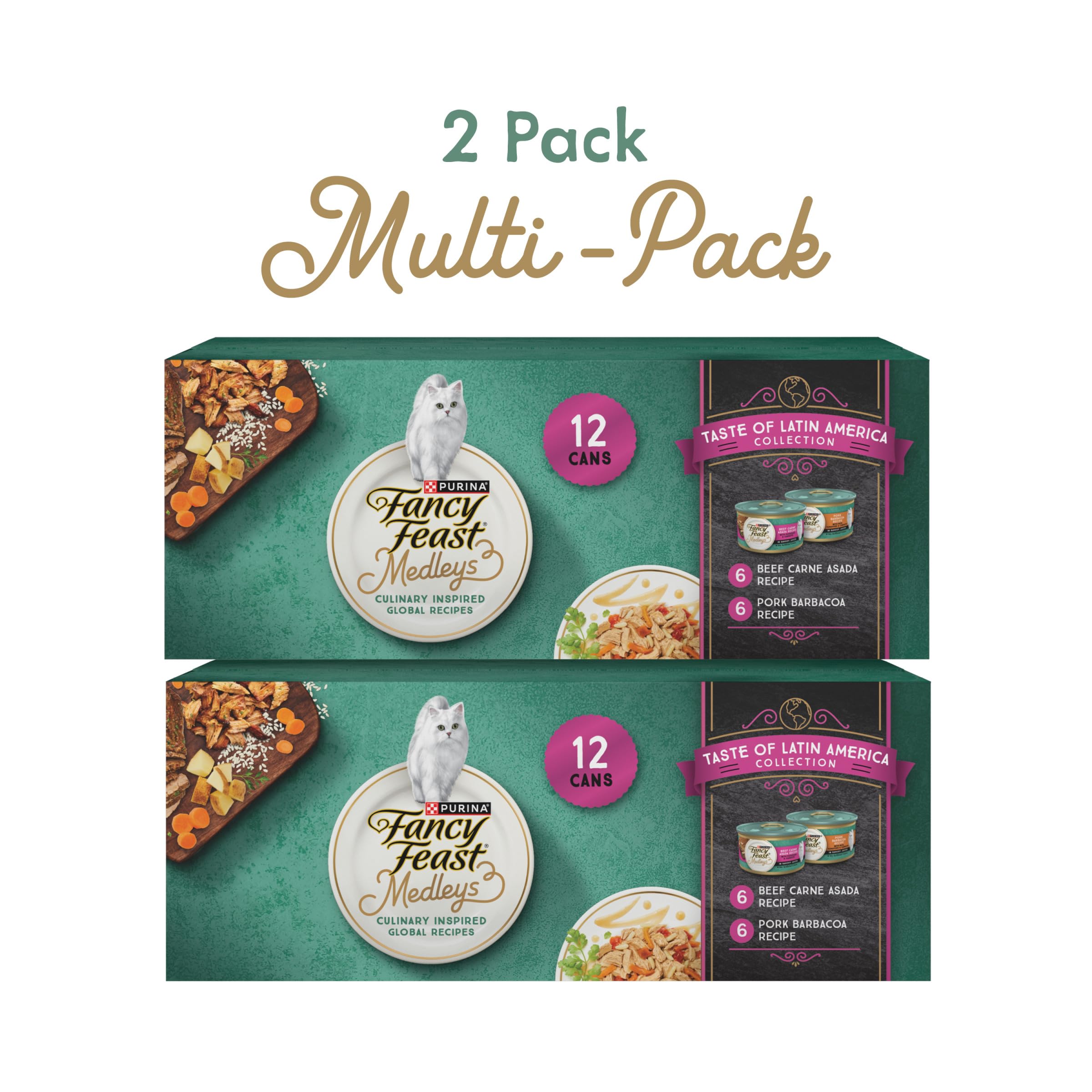 Purina Fancy Feast Medleys LatAm lata res: proteína sabrosa para la comida diaria.