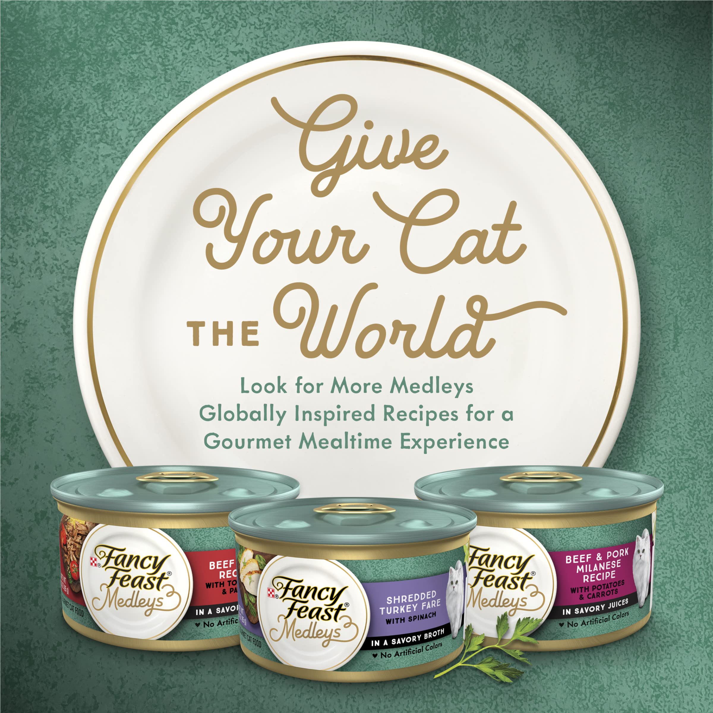 Purina Fancy Feast Medleys: presentación en caldo suave que facilita el servicio.