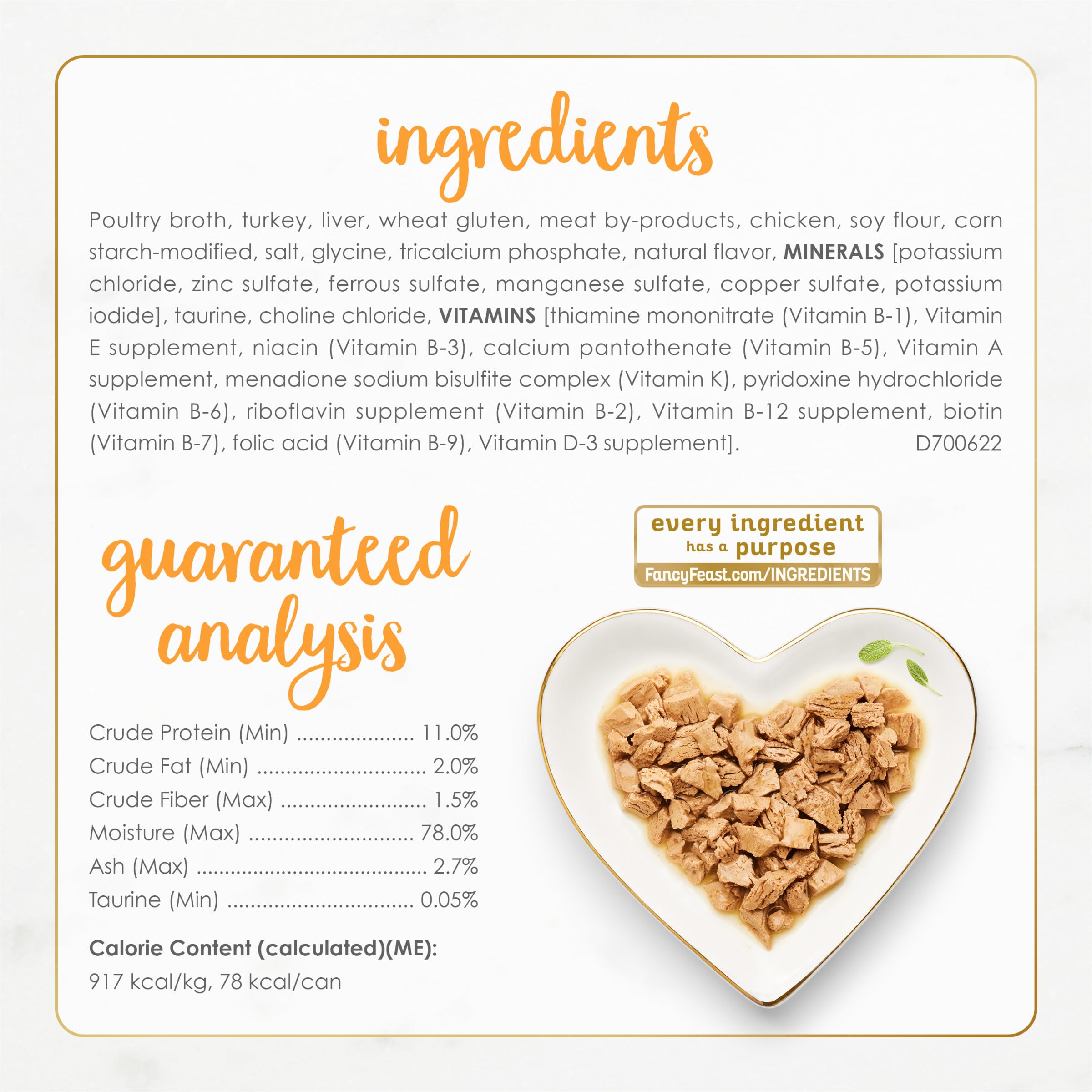 Purina Fancy Feast comida húmeda para gatos, enriquecida con vitaminas y minerales.
