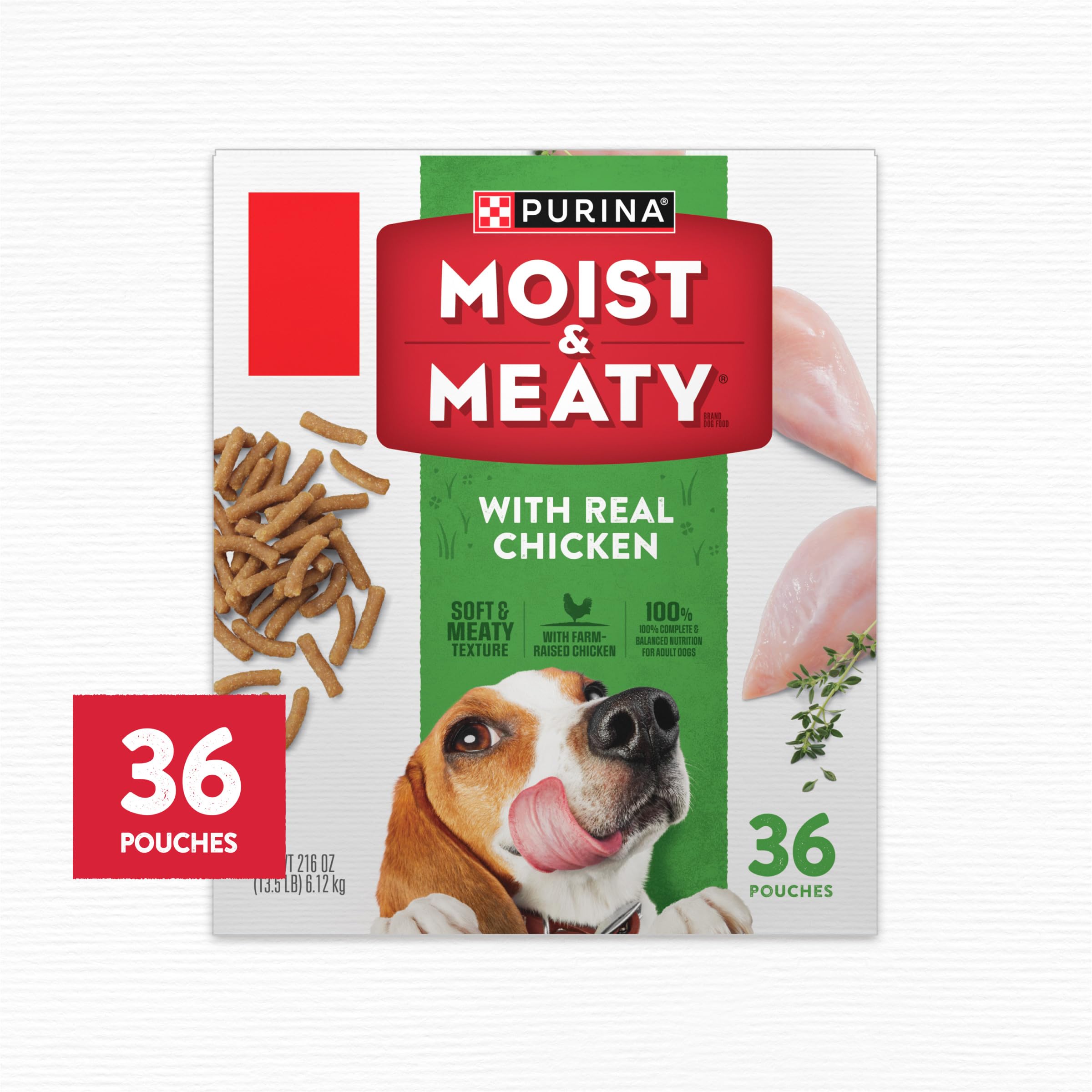 Purina Moist y Meaty espolvoreado sobre comida húmeda o seca.