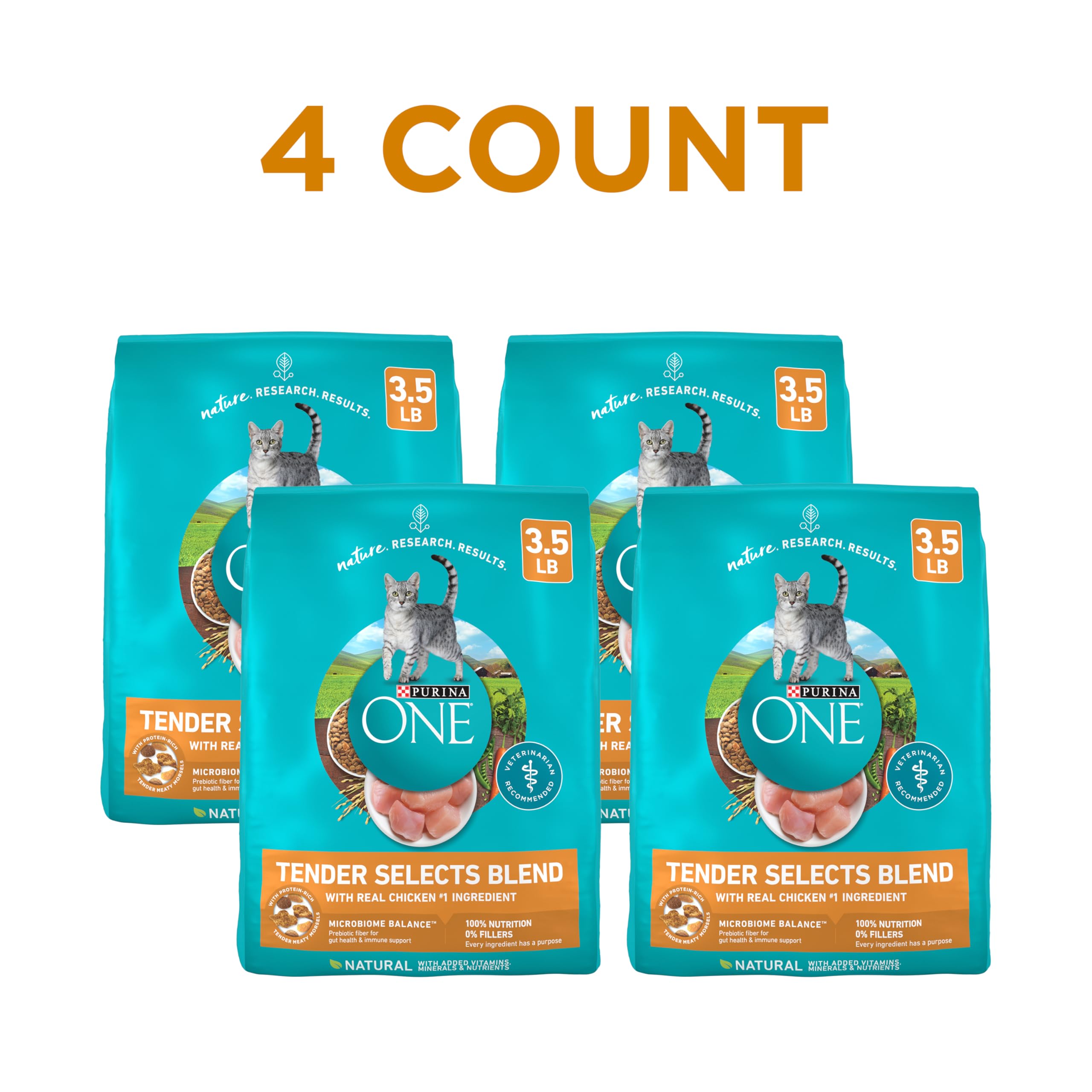 Purina One croquetas secas para gatos en tazón, textura crujiente.