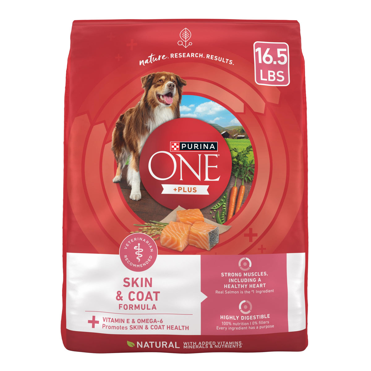 Purina ONE Natural +Plus para perros con estómagos sensibles y nutrición completa.