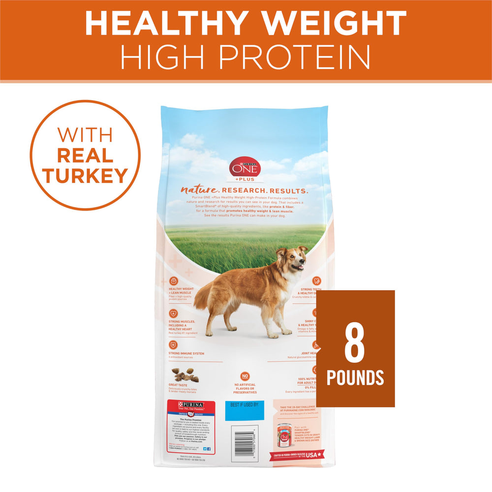 Purina ONE Plus Bolsa Ocho Libras: práctico envase para alimentar a diario.